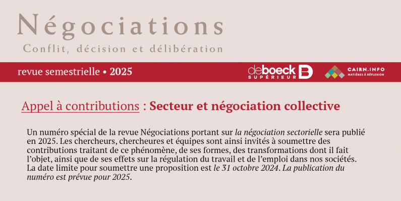 Appel à contributions – Revue Négociations : Secteur et négociation collective