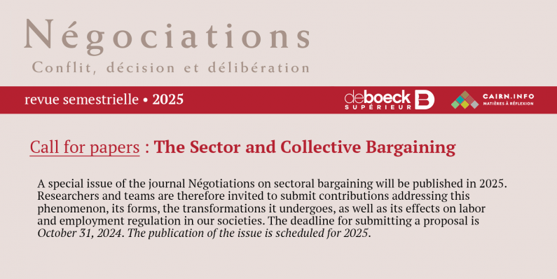Call for papers – Négociations Journal : The Sector and Collective Bargaining